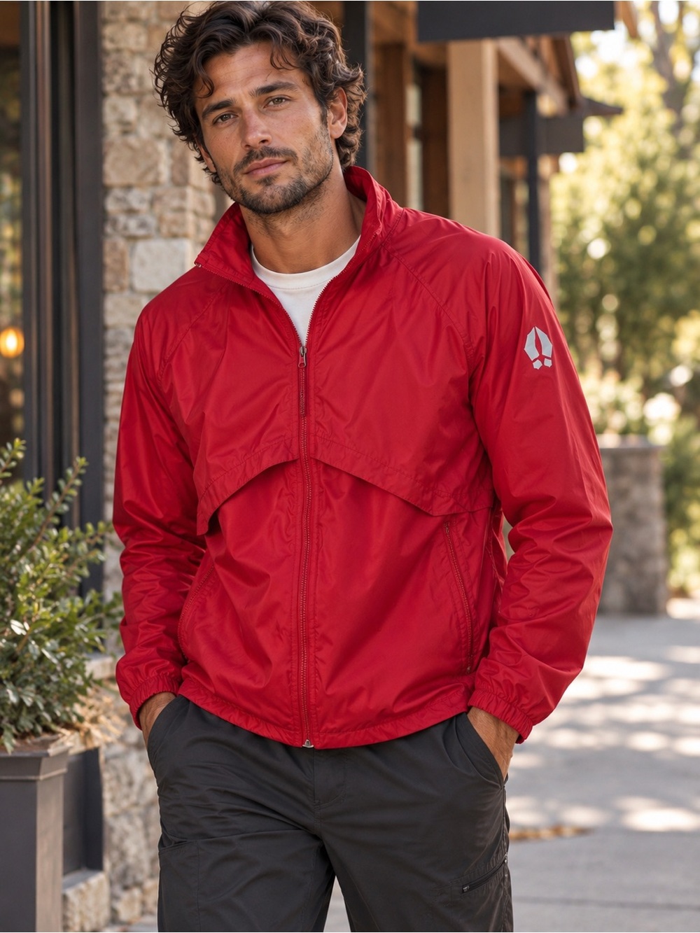 Bearded Goat Packable Windbreaker Jacket Red Men’s M Running Hiking Lightweight
